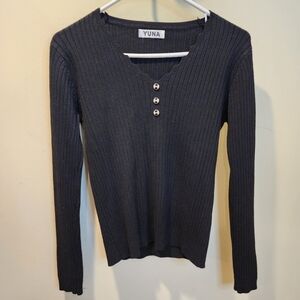 YUNA Black Ribbed Long Sleeve Sweater Fits M